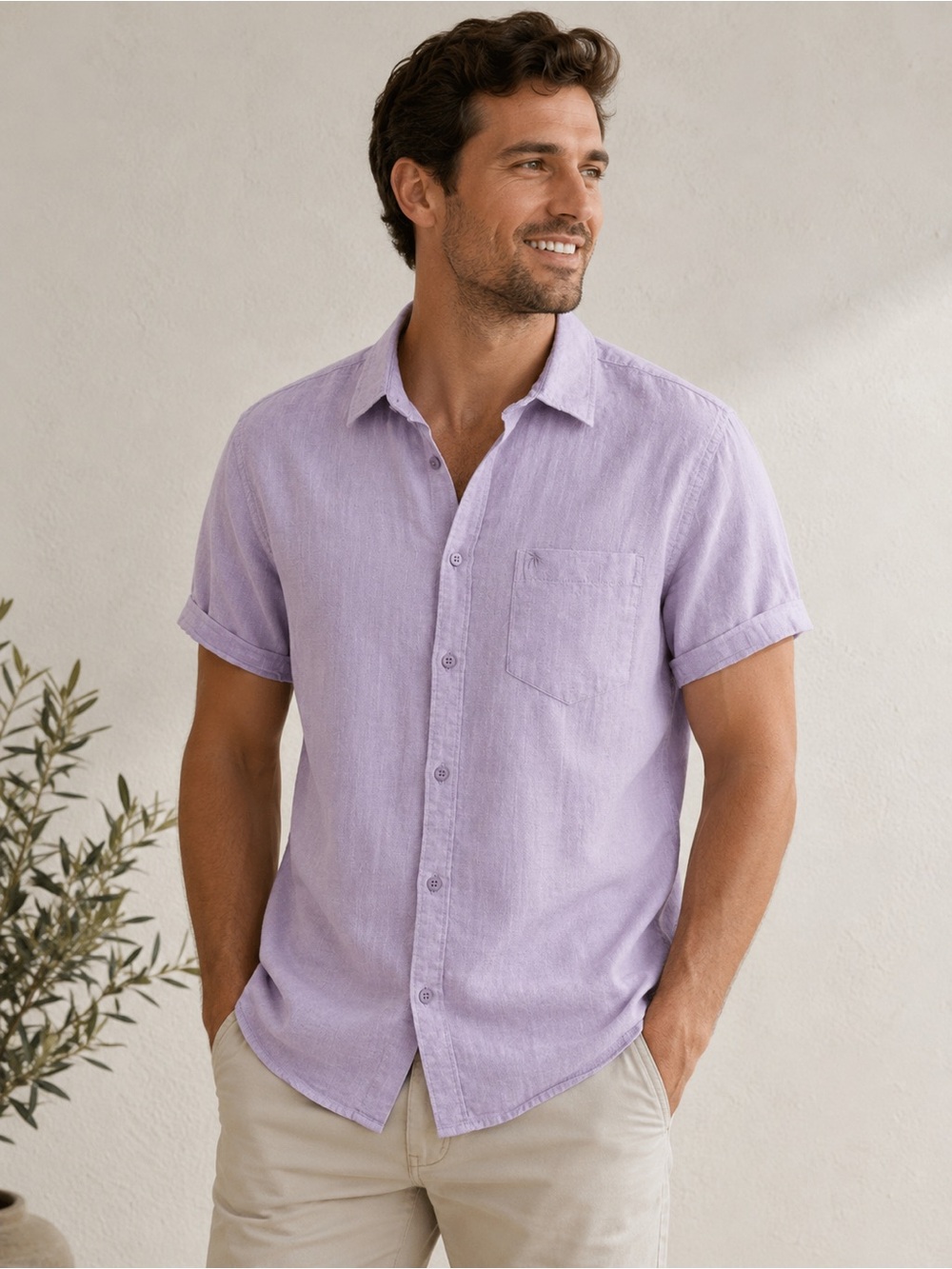 Vintage summer 100% cotton Casual Short-Sleeve‎ Button-Down Shirt M